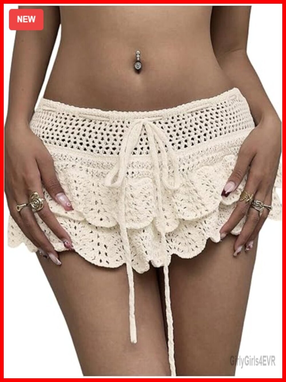 Tiered Ruffle Boho Mini Skirt Beach Coverup Knit Hollow Out